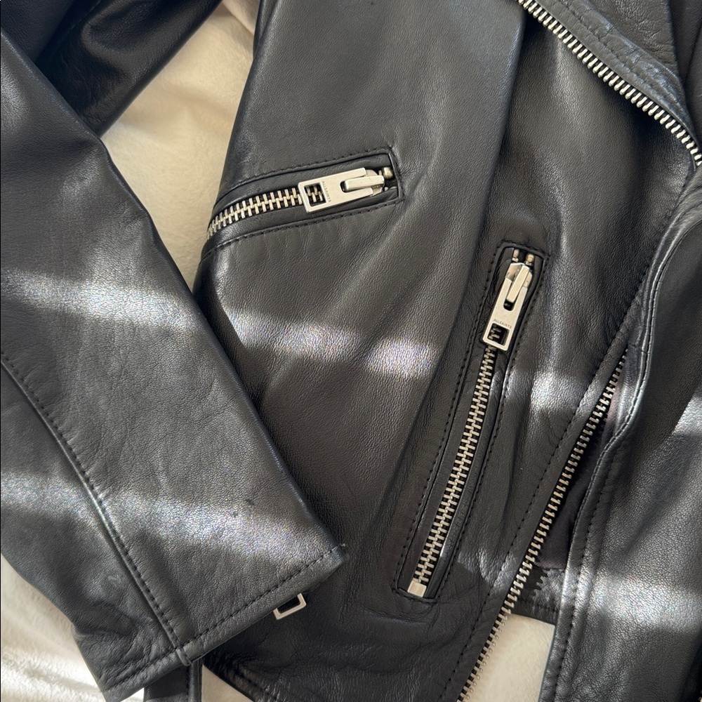 All Saints Black Leather Balfern Jacket - Picture 6 of 10